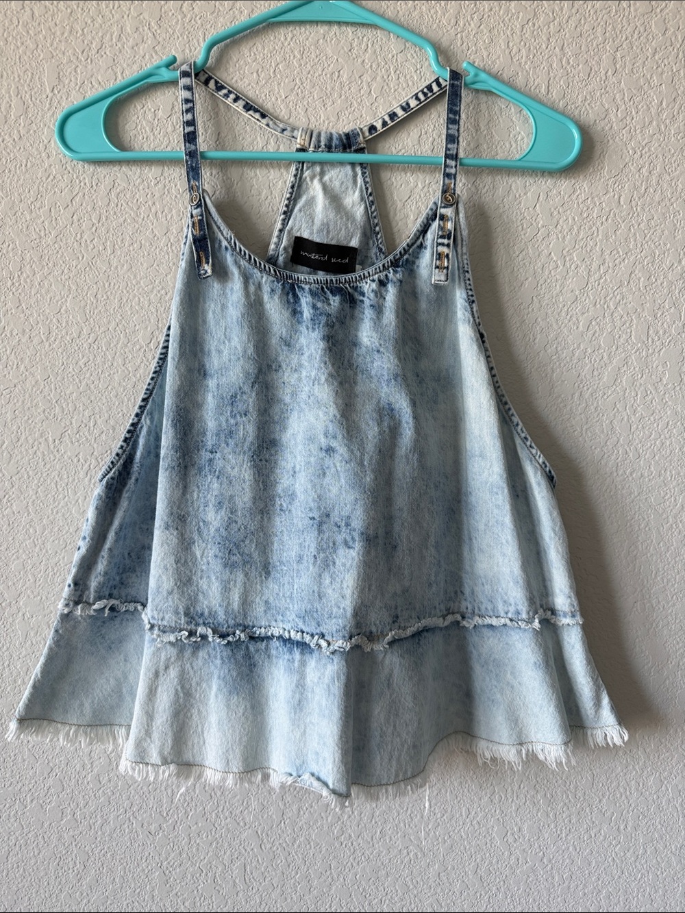 Mustard Seed Light Blue Washed Denim Halter Tank